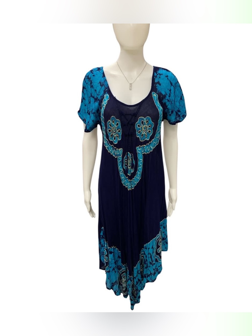 Petunia Pickle Bottom Navy and Teal Embroidered Boho Dress Size O/S